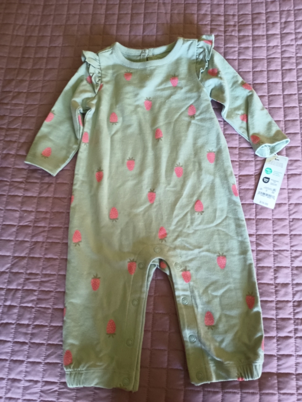 Classic Baby One-Piece Bodysuit in Light Blue with Pink Strawberry Print